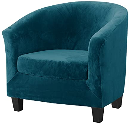 MINGPINHUIUS Upgrade Stretch Stuhlhussen für Sessel, 2-teilig Samtbezug mit Kissenbezug, abnehmbar waschbar Clubsessel Schonbezug für Büro Esszimmer Wohnzimmer Schlafzimmer (Blau 1)