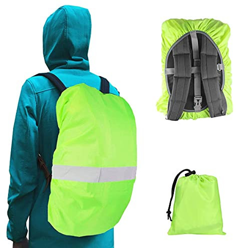 JAHEMU Regenschutz für Rucksack Regenhülle mit Reflexstreifen Verstellschnalle Aufbewahrungstasche 45L Schulranzen Regenschutz Rucksack Cover Reflektierender für Reisen Camping Wandern Radfahren