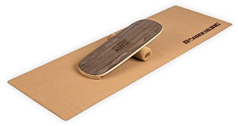 BoarderKING Indoorboard - Balance Board für Indoor-Surfen und Skaten, Gleichgewichtsboard für NeuroMuscular Response Training, inkl. Schutzmatte, 100 mm x 40 cm (Ø x L), walnuss
