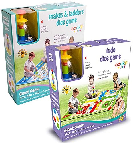 Eduk8 Giant Snakes and ladders & Ludo - Traditional Indoor Or Outdoor Family Game, With Large Dice Dome | Children's Play Time Fun Games