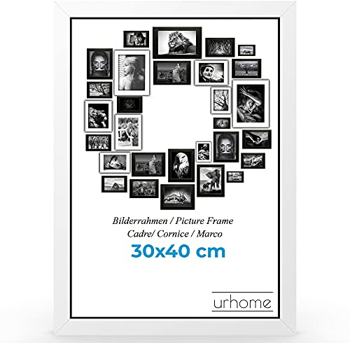 Urhome Bilderrahmen 30 x 40 cm aus Abachi Holz Weiß für Aufhängung und Kunststoffscheibe - Ayous Fotorahmen für Bilder Kunstdrucke Fotos Gemälde Rahmen zum Aufhängen
