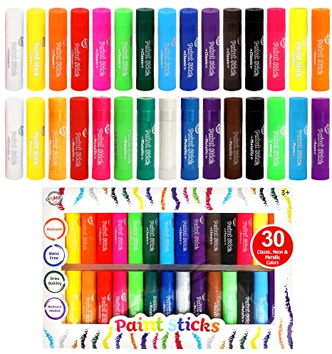 Playkidiz Bâtons de Peinture, bâtons de Peinture au Crayon torsadés, Peinture à la détrempe et à l'affiche sans gâchis, séchage Rapide, Excellent Cadeau d'anniversaire, 3 Ans et Plus (Paquet de 30)