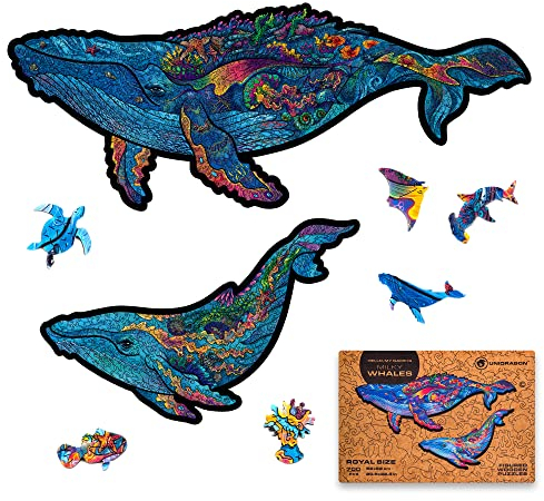 UNIDRAGON Original Holzpuzzle — Milchige Wale, 700 Teile, Royal Größe 20.5 x 32.3 Zoll (52 x 82 cm) Schöne Geschenkverpackung, Einzigartige Form Erwachsene und