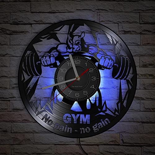 Smotly Vinyl Wanduhr Mit Nachtlichtfunktion - Gym Stil Geschenk für Fitnessbegeisterte