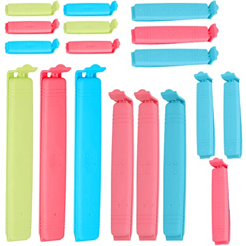 18pcs Sturdy Bag Clips for Food Storage Bags - 4 Assorted Sizes & 4 Colours, Reusable, Great for Sealing Food, Snacks, Coffee, Keep Food Fresh, Sandwich and Freezer Bag Sealing Clips