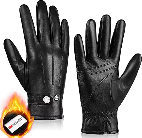 MAGILINK Leather Gloves Men Winter Genuine Sheepskin Gloves Men Thinsulate Lined Winter Gloves Touchscreen Driving