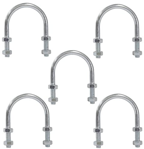 AERZETIX - C59047 - Set di 5 Bulloni a forma di U per tubo 1 1/2 e 4 dadi M8x80mm - per tubo con diametro 1 1/2 ~49mm - DIN3570 - in acciaio zincato - colore argento