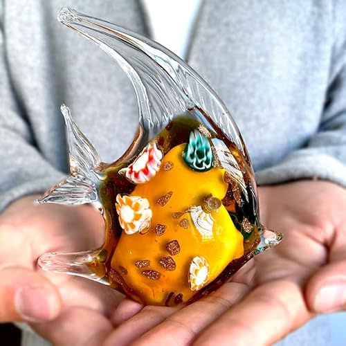 HXSCOO Figuritas de Animales de Peces Tropicales de Cristal vívido en 4 Colores, artesanía de Vidrio soplado a Mano, Escultura Moderna, decoración de Mesa for el hogar, (Color : Brown)