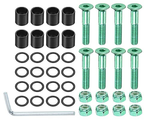 PATIKIL 8Stk 1 Skateboard Hardware Schrauben Bolzen Kit Sechskantschlüssel Teile mit Abstandshalter Unterlegscheiben Muttern Schraubenzieher für Skateboard Rad Zubehör Grün Schwarz