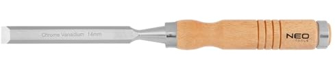 NEO TOOLS Holzmeißel, Meißel, Stechbeitel, Klingenbreite 10-38 mm (14mm) | Klinge aus CrV-Stahl, Holzgriff fur Komfort, Schlagverstärkung, Metallringe an den Griffen, Nachschärfbar