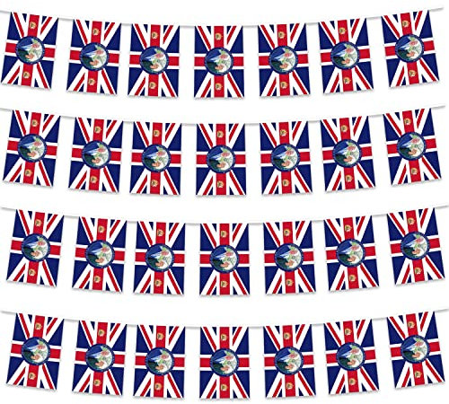 Wimpelkette mit Union-Jack-Flagge, König Charles III & Queen Camilla, 24 rechteckige Flaggen, König Charles III Krönungsfeier Wimpelkette für britische Familie britische Straßenparty-Dekoration, 10 m