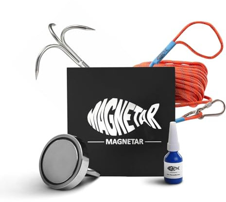 Magnetar - Juego de imanes de pesca para niños y arrancadores - Imán de 200 kg - Paquete que incluye cuerda/gancho/deslizamiento de perforación - Kit perfecto para la pesca magnética