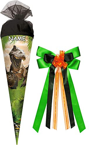 ROTH personalisiert mit Name und großer Schleife Schultüte Tyrannosaurus Zuckertüte Schulanfang Einschulung Schule Kinder: Größe: 35cm rund