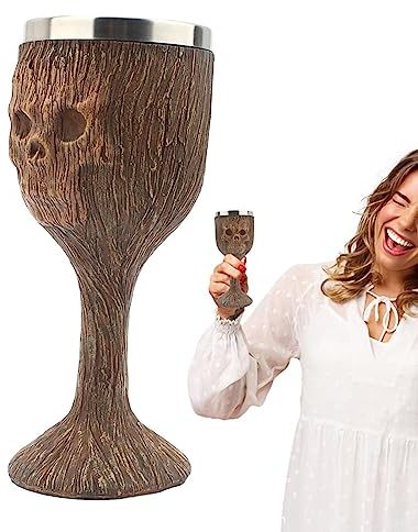 Moxeupon Calice di Halloween, Coppe Teschio in Resina Gotica Acciaio Inossidabile, Calice Medievale retrò da 200 ml per Decorazioni domestiche, Halloween, Bar, Feste, Regali creativi