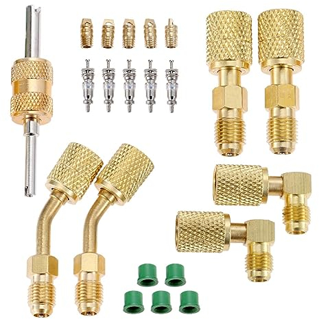 R410A Adapter Kit, Mini Split Vacuum Pump Kit 410A Refrigerant for R410A Mini Split Air Conditioner, Mini Split Adapter 5/16 to 1/4 Coupler R410A Refrigerant Hose Adapter Connector Valve Core Remover