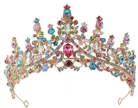 Hochzeit Braut Kristall Tiara Strasssteine Mädchen Haar Krone Prinzessin Stirnband Krone Haarschmuck für Hochzeit Verlobung Geburtstag Party Schönheitswettbewerb Bühnenauftritte,Bunt
