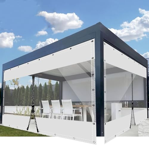 SDLLG Transparent Pavillonplane Gartenplane mit Ösen PVC Winddicht Vorhang 0.5mm Wasserdichter Plane Trennvorhang für Draussen Garage Terrassen Garten Balkon 1x1m(HxL) Weiß mit 1 Reißverschluss