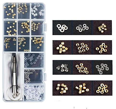 ShuaiXiang, kit di riparazione per occhiali, viti di ricambio con pinzette, cacciavite, kit assortito (dadi a vite dorati)