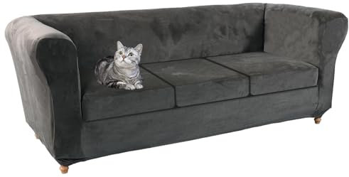 ZYBSLCSY Chesterfield Stretch-Sofabezug1 2 3 Stück, Couchbezug Für Wohnzimmer, Weich, rutschfest, Möbelschutz, Weicher Und Luxuriöser Samt (Sofa+3 Large Seats,Grey)