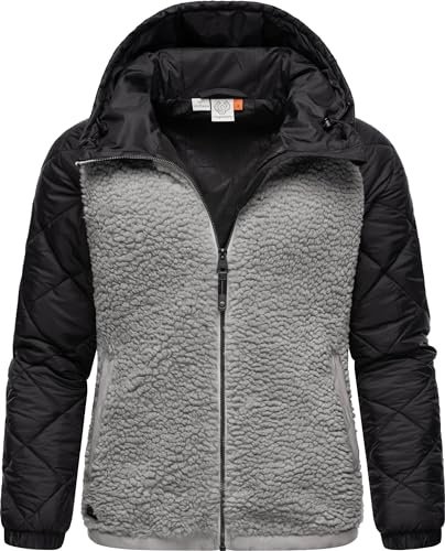 Ragwear Damen Plüschjacke Leeloo mit Kapuze und Steppärmeln