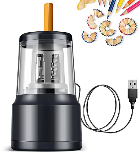 JIJICZ Elektrischer Bleistiftspitzer, 6-8 Mm Robust Usb Und Batterie Automatischer Anspitzer Mit Großem Behälter Spitzer Elektrisch Ideal Für Kinder, Künstler, Schwarz