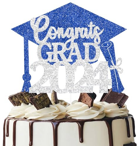 2024 Blue Silver Graduation Cake Topper (BS)