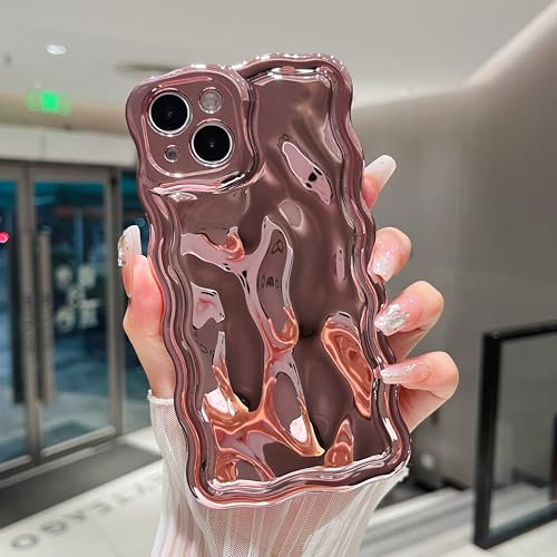 ZTOFERA Wavy Case for iPhone 12, Cute Wave Frame Shiny 3D Ripple Electroplating Design Protective Phone Case Soft TPU Bumper Shockproof Cover for Girls Women, Pink