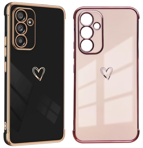 DSOIYIC 2 Stück für Samsung Galaxy A55 5G Hülle Herz, Handyhülle Samsung A55 5G Mädchen Liebe Galvanisierte Schutzhülle Weich TPU Stoßfest Case mit Kameraschutz - Schwarz & Rosa