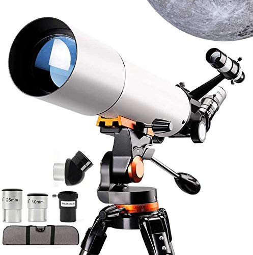 Monokulares Teleskop, Teleskop für Anfänger, Erwachsene 80 mm astronomische Refraktor-Teleskope mit höhenverstellbarem Stativ, Telefonhalterung, Mondfilter, 3-facher Barlow-Linse,