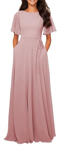 HPPEE Robe de demoiselle d'honneur à manches longues avec poches pour mariage robe de soirée formelle WYX527, vieux rose, 42