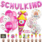 Einschulung Deko Set für Mädchen - Schuleinführung Schulanfang mit Schulkind Folienballon Banner, Zuckertüte Folienballon, 18 Luftballons und 12 Tortendeko