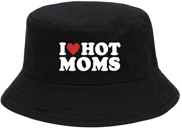 I Love Hot Moms Hut Mallorca Hut Saufen Mallorca Fischerhut Lustiger Hut Bucket Hat Alkohol Feiern Party Junggesellen-Abschied Anglerhut Sommerhut Bier Festival (Baumwollmischung, Schwarz)