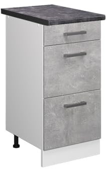Vicco Küchenunterschrank R-Line, Beton/Weiß, 40 cm mit Schubladen, AP Anthrazit