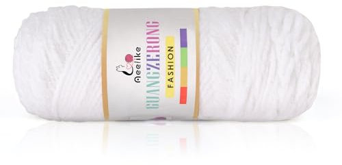 Aeelike 200g Chenille Babywolle zum Stricken, Weich Chunky Chenille Fluffy Yarn, Flauschige Samt Velvet Chenille Wolle zum Häkeln, Warme Plüschwolle für Mützen, Schals, Decken, Hell Weiß