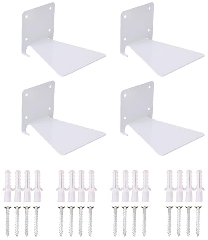 Mythosurge Unsichtbares Bücherregal [4er-Pack] - Unsichtbare Regale für Bücher, Robustes Wandregal Metall aus Eisen zur Wandmontage für Büro, Deko Bücherregal Schwebend mit Montagematerial(weiß)