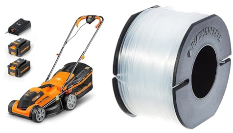 LawnMaster CLMF2434G Tondeuse à Gazon sans Fil 24V Max 2x4.0Ah Batterie, 34cm & Black & Decker A6171 Recharge de Fil 40 m + 25% Gratuit