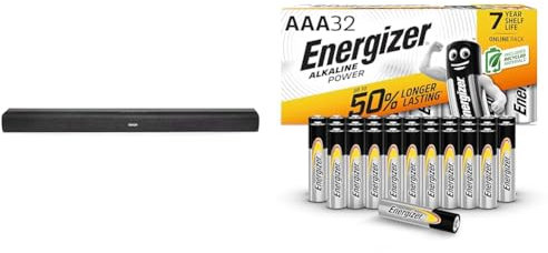 Denon DHT-S216 Soundbar for Surround Sound System, Bluetooth Sound Bar with Built-in Subwoofers & Energizer AAA Batteries, Alkaline Power, Triple A Battery Pack, 32 Pack (Packaging May Vary)