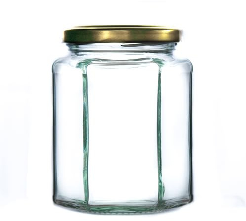 340g (280ml) Hexagonal Glass Jam Jars - Marmalade, Honey hex Jar (Gold Lid, Pack of 100)