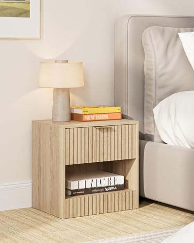 HEYZOEY Small Bedside Table Farmhouse Boho Wooden Bedside Cabinet with Drawer,Modern NightStand Side End Table for Bedroom,Living Room,Office Oak