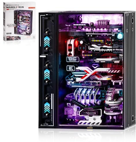 ROWOOD Murmelbahn Die Zukunftsstadt Elektrische Modellbausätze für Erwachsene und Kinder, 3D-Puzzle mit LED, Cyberpunk-Miniaturstadt mit Multi-Kombination, Kreatives Geschenk für Ihn