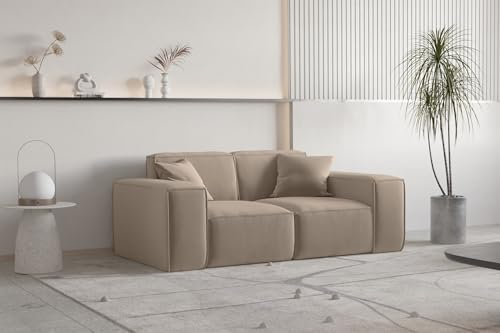Fun Möbel Sofa Designersofa CELES Premium 2-Sitzer in Stoff Opera (Sand)
