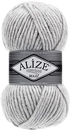 Strickgarn Strickwolle Superlana Maxi 100g 25% Wolle Wintergarn Winterwolle, 50 Farben, Farbe:208 hellgrau