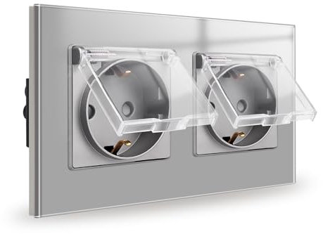 JIMEIDA Base de enchufe doble cristal de empotrar gris 16Amp con tapa estanca 157 * 86mm, 250V