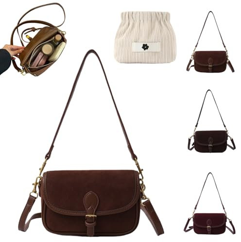Sac Knubbuf Porté à l'épaule Femme, Décontracté en Daim, Fourre-Tout Vintage (Marron)
