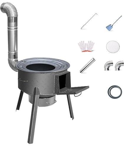 Stufa da Campeggio All'aperto Stufa a Legna, Stufa a Legna Portatile Rimovibile, Stufa a Legna a Carbone Stufa a Razzo per Tenda, Riparo, Pesca, Riscaldamento e Cucina, con Tubo di Fumo(52cm/20.5in)