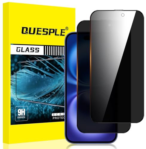 QUESPLE for iPhone 16 Privacy Screen Protector [2 Pack], Anti-Spy Full Coverage iPhone 16 Tempered Glass Screen Protector Film, Anti-Scratch/High Sensitivity/Case Friendly