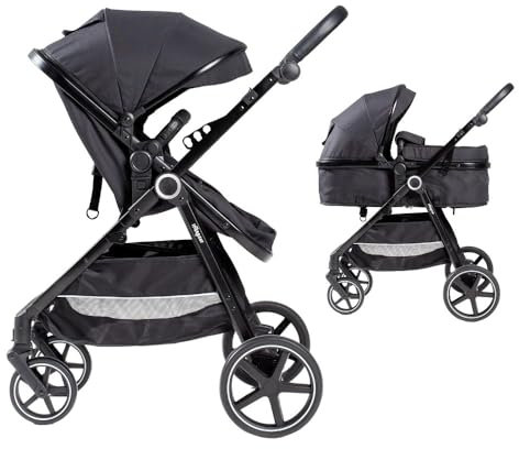 Carrito Bebe 2 en 1 Interbaby | Silla Paseo desde Nacimiento hasta 48 meses o 22 kg | Capazo Acolchado, Amortiguadores, Asiento Ajustable | Cochecito bebe Modelo Versa Negro