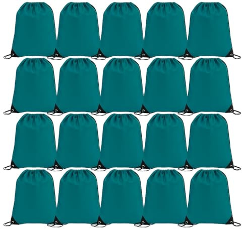 Playcrate Lot de 25 sacs à dos avec cordon de serrage – Sacs cadeaux de fête et sac de sport pour salle de sport, école, voyage, Vert, 43 x 34 cm