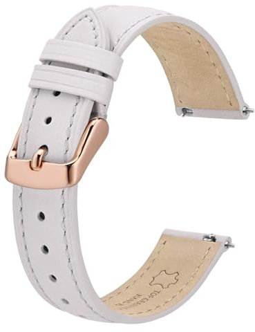 BISONSTRAP Elegante Leder Uhrenarmband, Schnellverschluss, Uhrenarmbänder für Damen und Herren, Kompatibel mit Uhrenanstößen von 18mm, Weiß (Roségoldene Schnalle)