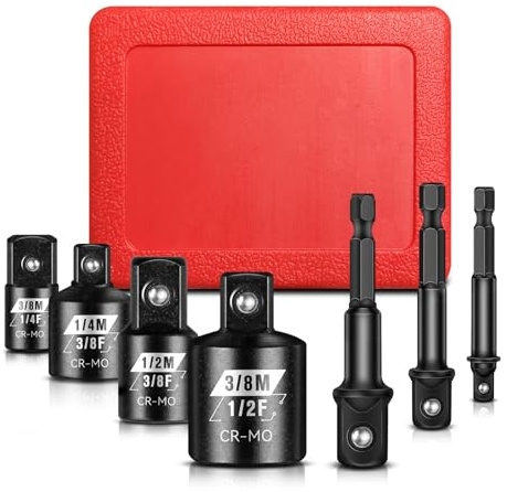 7-teiliges Stecknuss Adapter, 1/4, 3/8, 1/2 Zoll Steckschlüssel Adapter, Adapter 3/8 auf 1/2 für Steckschlüsseln Nuss Knarren, Cr-Mo Stahl